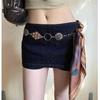 Beaded Waist Belt With Metal Chain And Silk Scarf For Daily Fashion