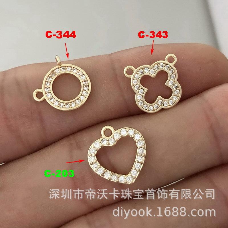 Copper Plated 14K Gold Inlaid Stone Heart & Clover OT Clasp Connector for DIY Accessories