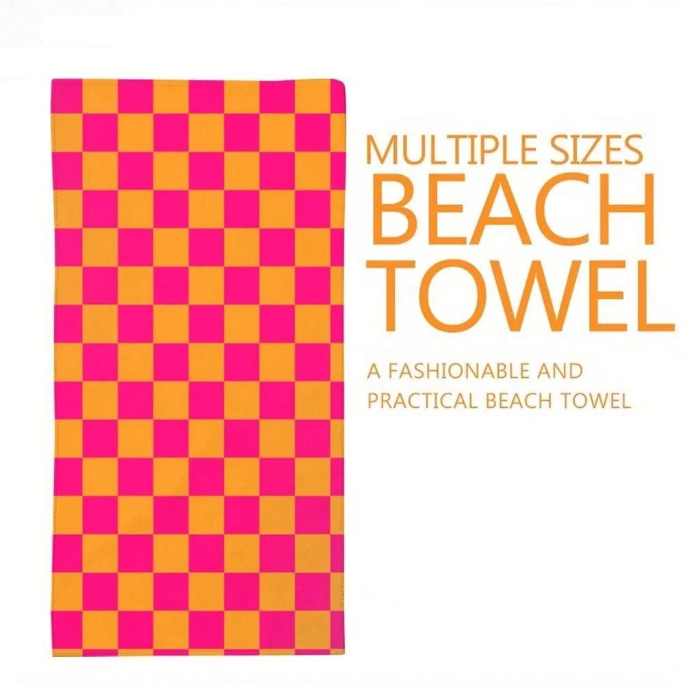 Textilien Pink/Orange Vibrant Checkered Pattern Quick Dry Lightweight Breathable Comfortable Beach Towel For Pool And Beach