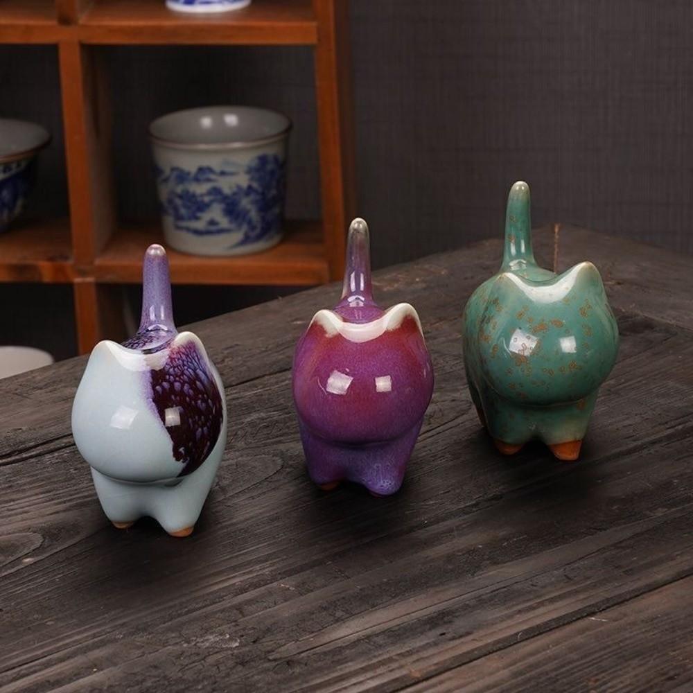 1/4pcs Cat Tea Pet Ceramic Ornament Chinese Style Desktop Decoration Jun Porcelain Cat Tea Pet Craft Animal Figurines New Year