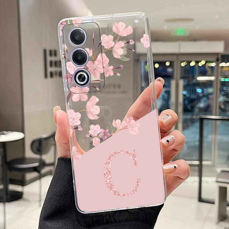 Letter Case For OPPO A3 Pro 5G A80 5G Fundas Fashion Flower Back Cover Transparent Soft Silicone TPU Clear Printing Phone Casing