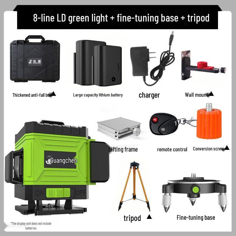 High Precision 12/16 Line Green Light Infrared Laser Level for Walls and Floors with Automatic Leveling