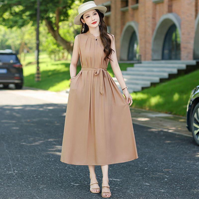 Elegant Floral Plus Size Cotton Silk Summer Dress for Middle-Aged Women
