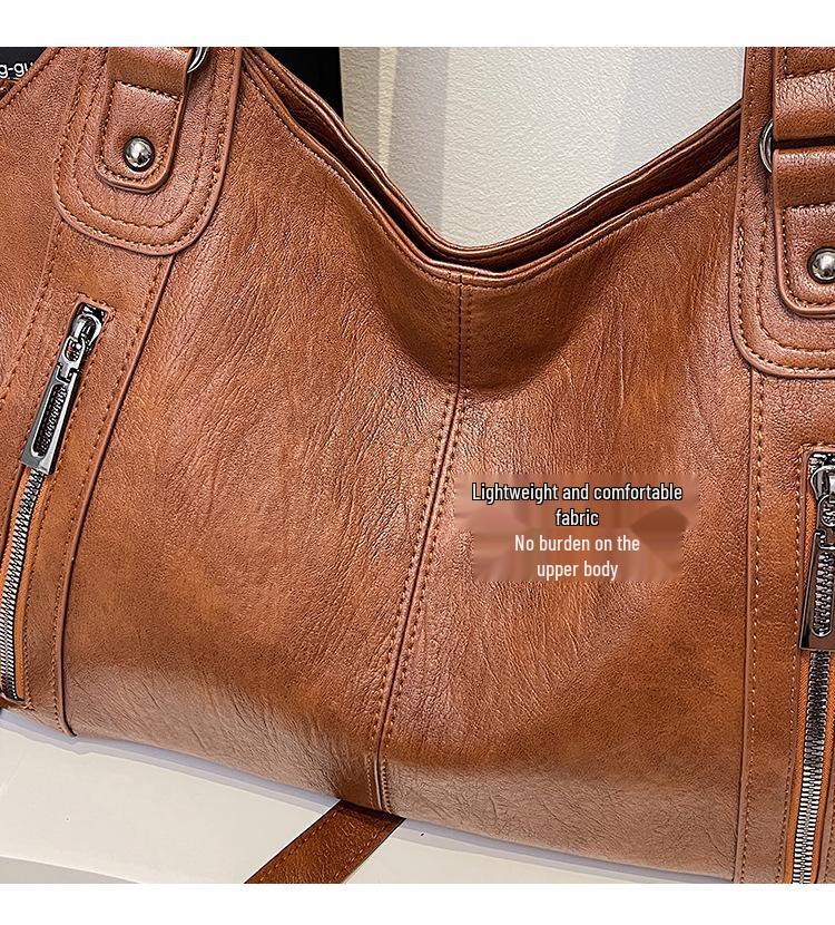 Women's High-End Versatile Korean Tote Bag - Brown Solid Color, Large Capacity, Single Shoulder Fashion Style