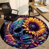 1pc Colorful Skull Art Chair Carpet for Office, Round Non Slip Durable Large Size Office Carpet, Suitable for Office
