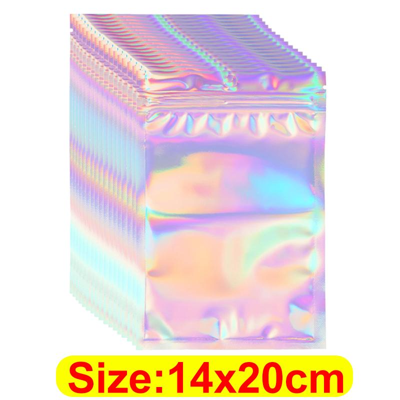 50/10pcs Iridescent Self-Sealing Bags Plastic Laser Clear Storage Bag Makeup Jewelry Gift Zipper Bags Candy Packaging Pouches