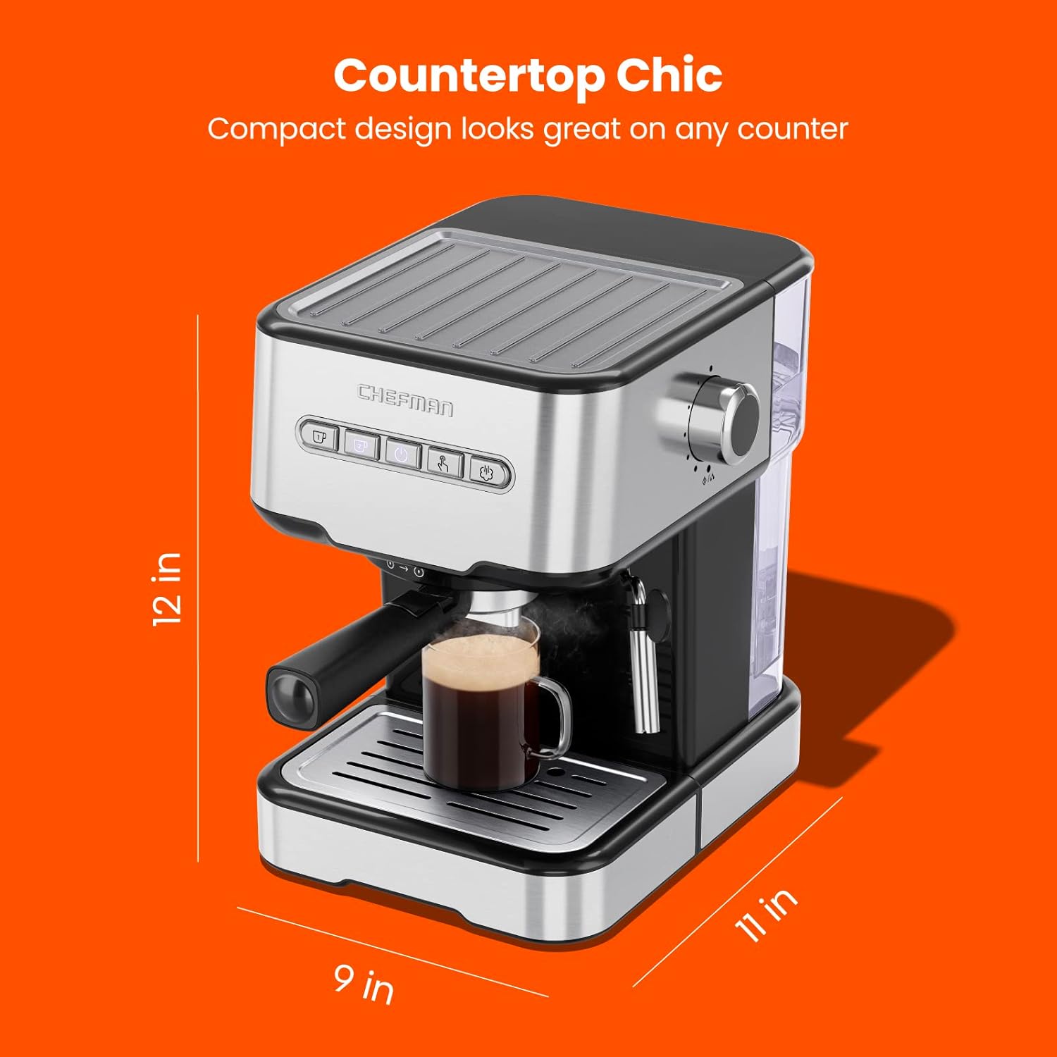 

6-in-1 Espresso Machine with Steamer, One-Touch Coffee Maker, Stainless Steel Cappuccino & Latte Machine United States