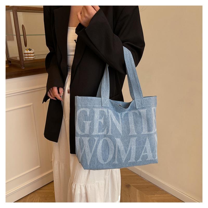 Tote bag women's new versatile denim canvas handbag student class commuter bag