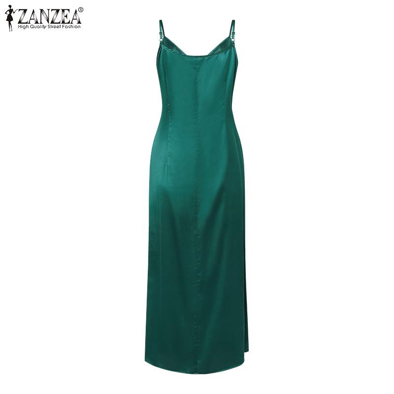 ZANZEA Damen Lässig V-Ausschnitt Sommer Ärmellos Träger Slipkleid