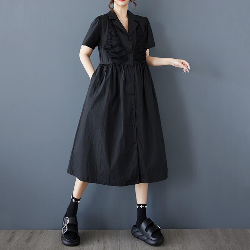 Short Sleeve Plus Size Cotton Mesh Vintage New In Dresses for Women Casual Loose Long Summer Shirt Dress