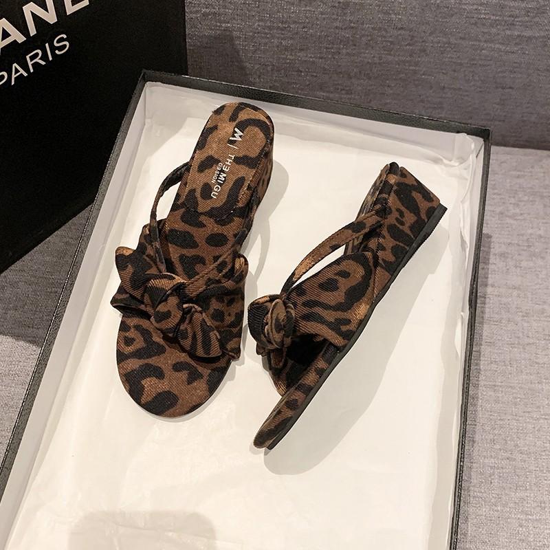 

Beautiful bow slippers women s summer new with skirt gentle flip-flops 40 цветной печати леопарда