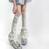 Scaldamuscoli in Rete Splicing Stile Giapponese Primavera Autunno Grigio Chiaro Lavorati a Maglia Copripiedi a Corno Colore Solido Calze Lunghe da Donna Ragazza