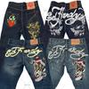 Potlačené Street Jeans pánske Y2K hip-hopové nohavice s vysokým pásom rovné retro voľné široké nohavice džínsové nohavice Európske a americké