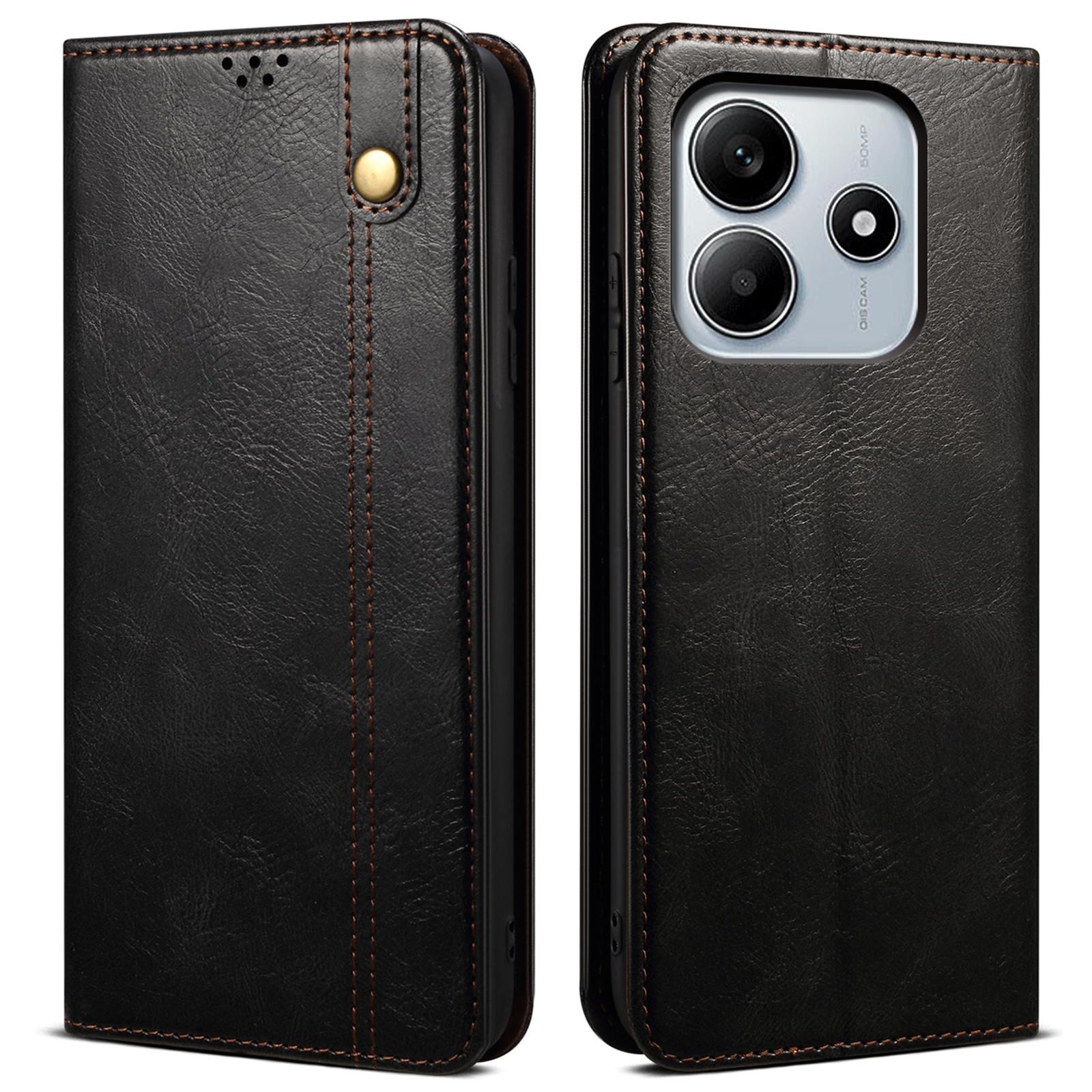 

Для Xiaomi Redmi Note 14 5G Чехол Текстура Crazy Horse Вощеная Кожа Кошелек Подставка Чехол для Телефона A
