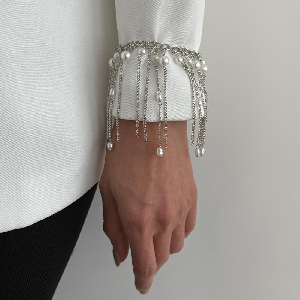 Exaggeration Chain Bracelet Silver Color Hand Jewelry Creative Gift Long Tassel Bracelet