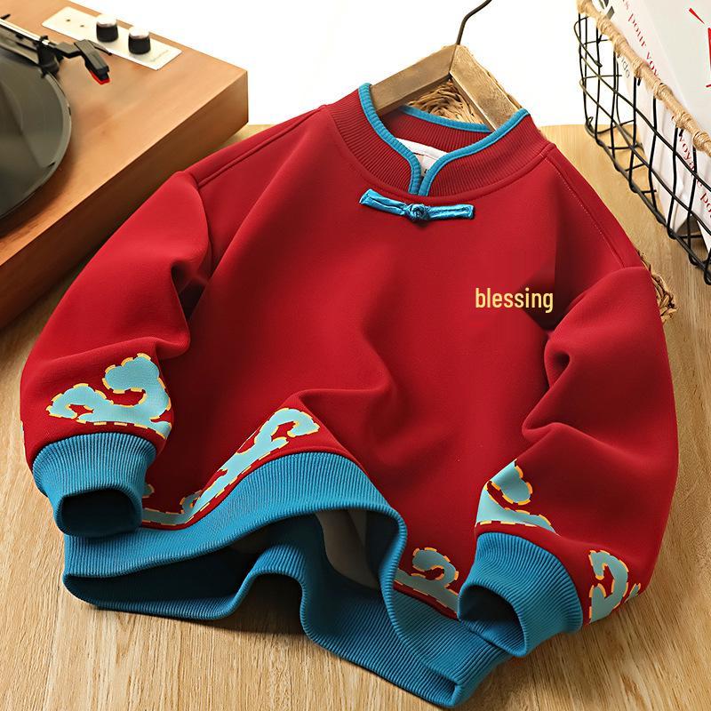 Kinderen Jaar van het Paard Fleece-Gevoerd Winter Sweatshirt - Feestelijke Warme Top voor Ouders en Kinderen voor Jongens