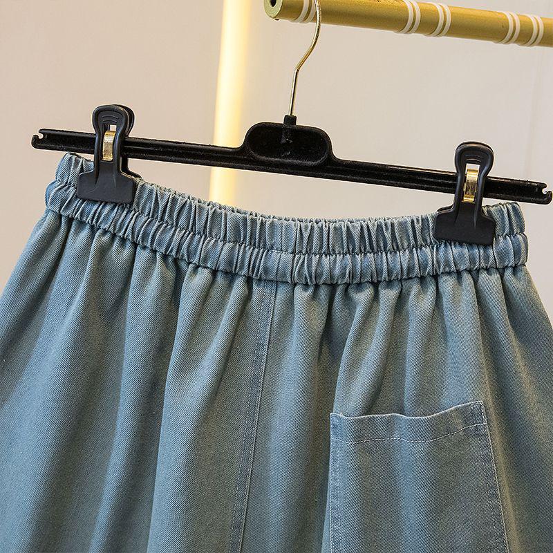 Plus Size Women's Lace Trim Denim Shorts - Loose Wide Leg Casual Capris