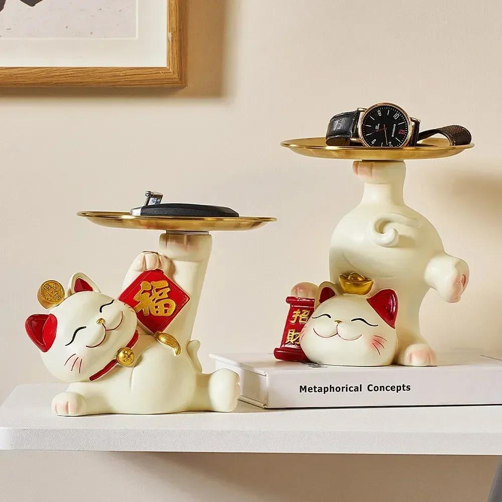 Creative Cat Storage Tray Figurine Modern Style Home Decor Desktop Ornaments Animal Sculpture Living Room Accessories Crafts
