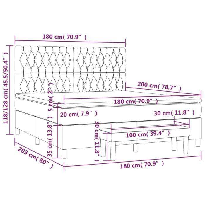 3138041 vidaXL Lit à sommier tapissier et matelas Bleu foncé 180x200cm Velours