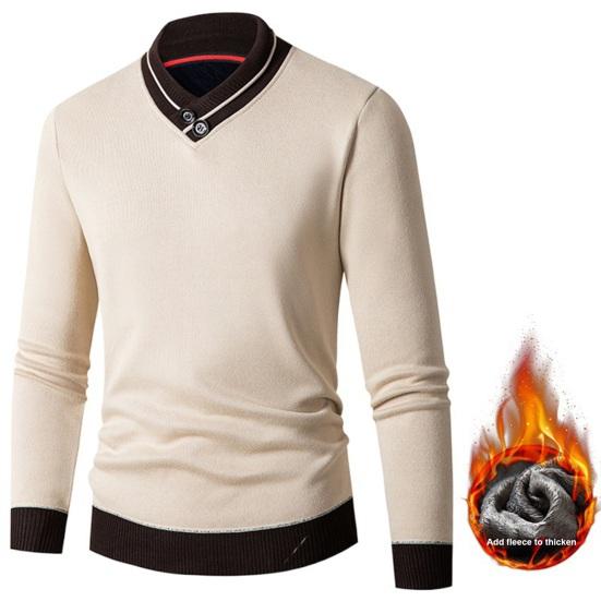 Autumn and Winter New Sweater Men's Color Matching Knitted Sweater Tie Collar Bottoming Shirt