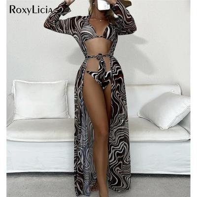 3 pezzi con abito lungo modello fluido bikini donna costumi da bagno costume da bagno femminile bikini a tre pezzi costume da bagno costume da bagno