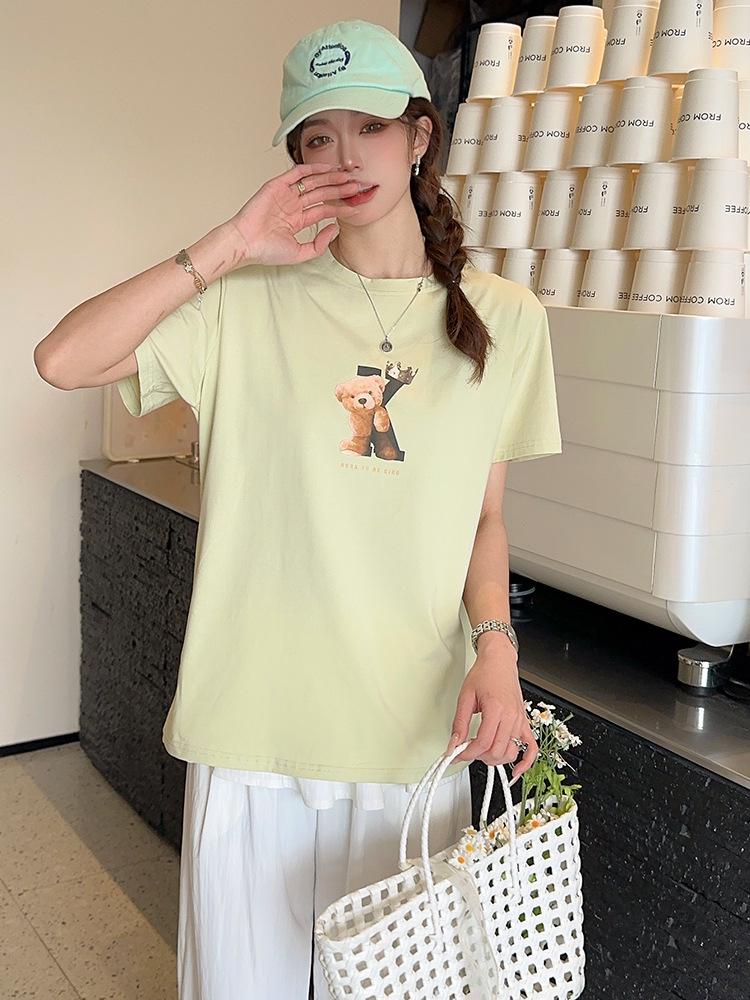 

Women s 2025 High-End Ice Porcelain Cotton Short-Sleeve Crew Neck Loose Solid Color T-Shirt One Size [Fits 90-150 lbs]