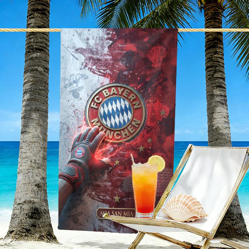 FC Bayern Munich Print Beach Towel Design, Soft, Lightweight. for Home Bathroom, Spa, Pool, Yoga, Surfing, Camping, Gift for Family, Friend