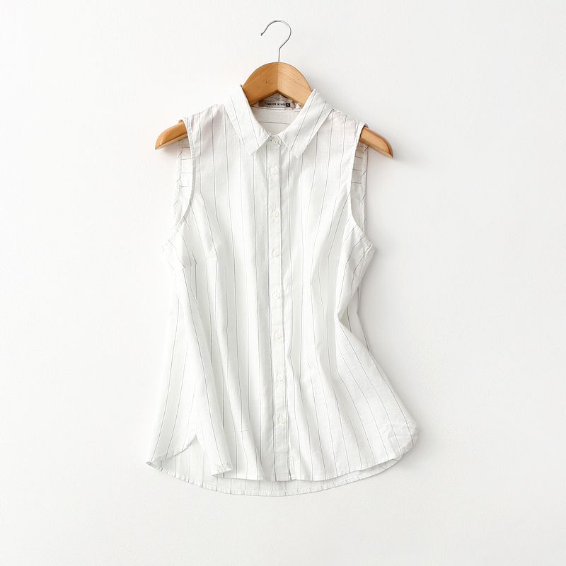 

Foreign Trade Original Order Artsy Minimalist Vertical Stripe Linen Sleeveless Shirt Summer Loose Slimming Thin Cotton Linen Tops Women Black European code-XL (Bust size 116)
