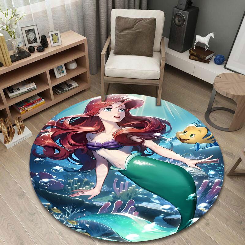Trendy Mermaid Coral Round Rug, Teal Playful Vibe, Stylish Rug for Bedside Floor and Room Entrance with Calm with Mood with Rich Tone