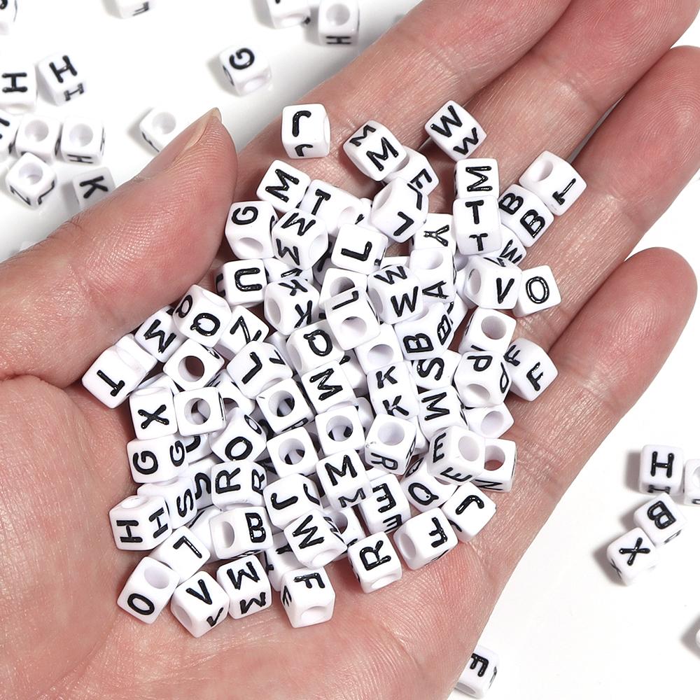 100pcs 6mm White Black Acrylic Square Letter Beads Alphabet Loose Spacer Bead For Jewelry Making DIY Bracelets Necklace Supplies