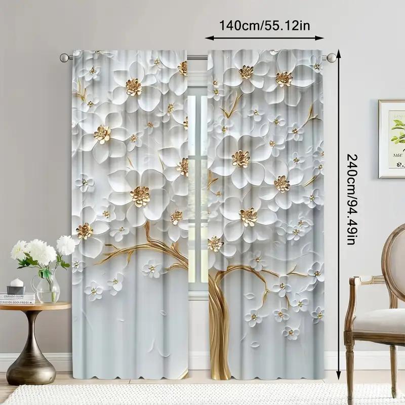 2 Stück - Vorhänge mit floralem Lebensbaum-Druck eignen sich zur Heimdekoration in Schlafzimmern und Wohnzimmern