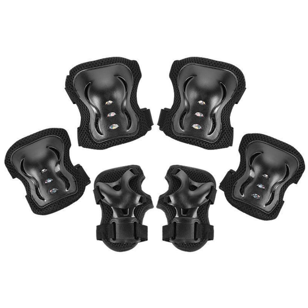 Asdays Protective Protective Pads for and Set Kids' Gear, Cycling, Wrists, Elbows, Knees, 6-Piece (Black)