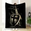 Crusader Sword Shield Blanket  Printed Blanket for Living Room Bed Couch Lunch Break Soft Cozy Blanket for Friend's Festival Gift
