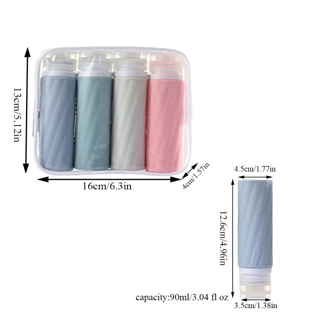 4pcs/set Empty Refillable Bottle For Travel Portable Shampoo Container Lotion Dispenser 90ml Silicone Leakproof Travel Bottles