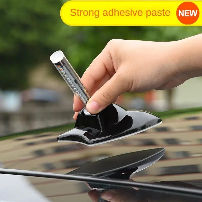 Car antenna top shark fin LED flash solar car collision light shark decoration universal roof SUV truck box exterior decoration