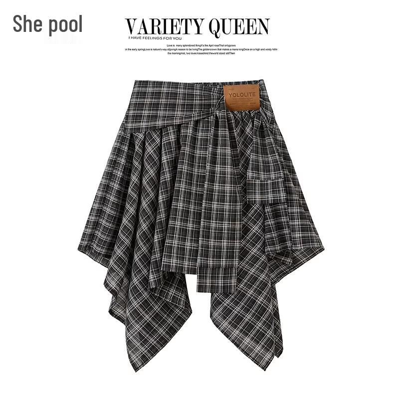 Women s Deconstructed Plaid Asymmetrical Skirt L
