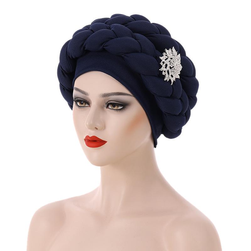 

Turban Cap for Women Muslim Headscarf Hijab African Hat Beanie Female Headtie темно-синього кольору