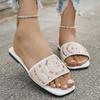 Fashion Large Size Soft-bottomed Cool Slippers, Women's 2025 Summer Color Bright Diamond Outer Wear One-word Flat Slippers