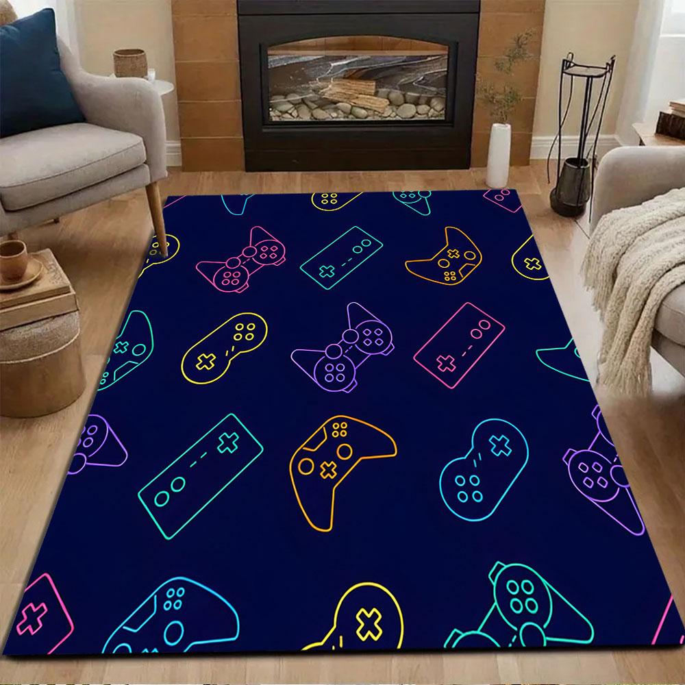 Neon Gaming Controller Pattern Patterned Carpet, Non Slip Mat Suitable for Living Room and Bedroom Sofas