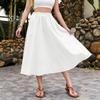 Damen High Waist A-Linien Midi-Rock mit elastischem Bund und Seitentaschen, lässiger lockerer Schnitt, fließender Rock für den Alltag