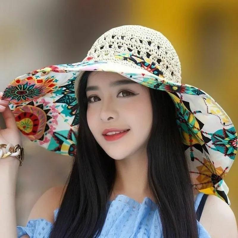 Summer New Large Eave Dome Women's Beach UV Protection Large Beach Sun Hat Sunshade Sun Protection Straw Hat Outing Accessories