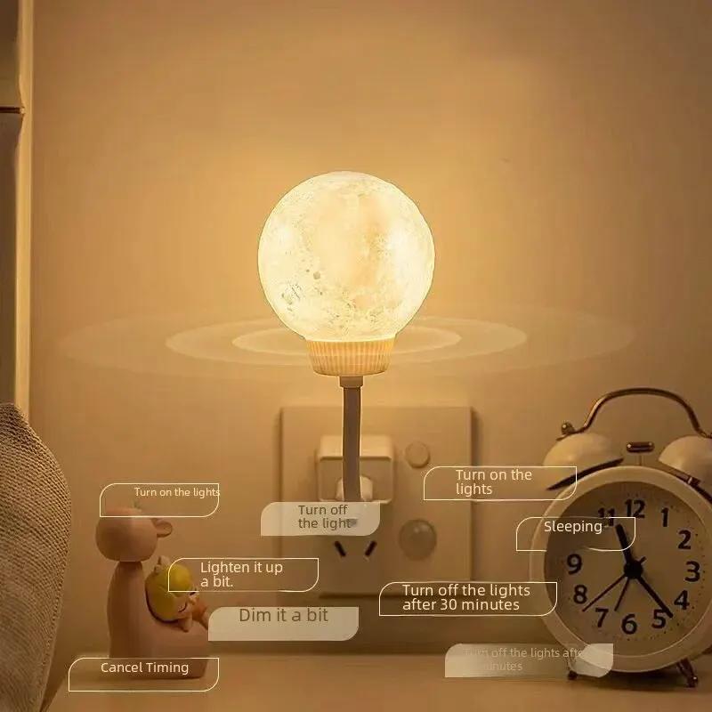 Intelligent Voice Control Moon Ball Night Light Customizable Timer USB Charging Bedroom Bedside Lamp