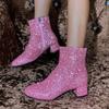 Fashion Women's Boots 2026 Bling Sequins Solid Color Side Zipper Luxury Comfortable Midsole Boots Zapatos De Mujer Party Girls