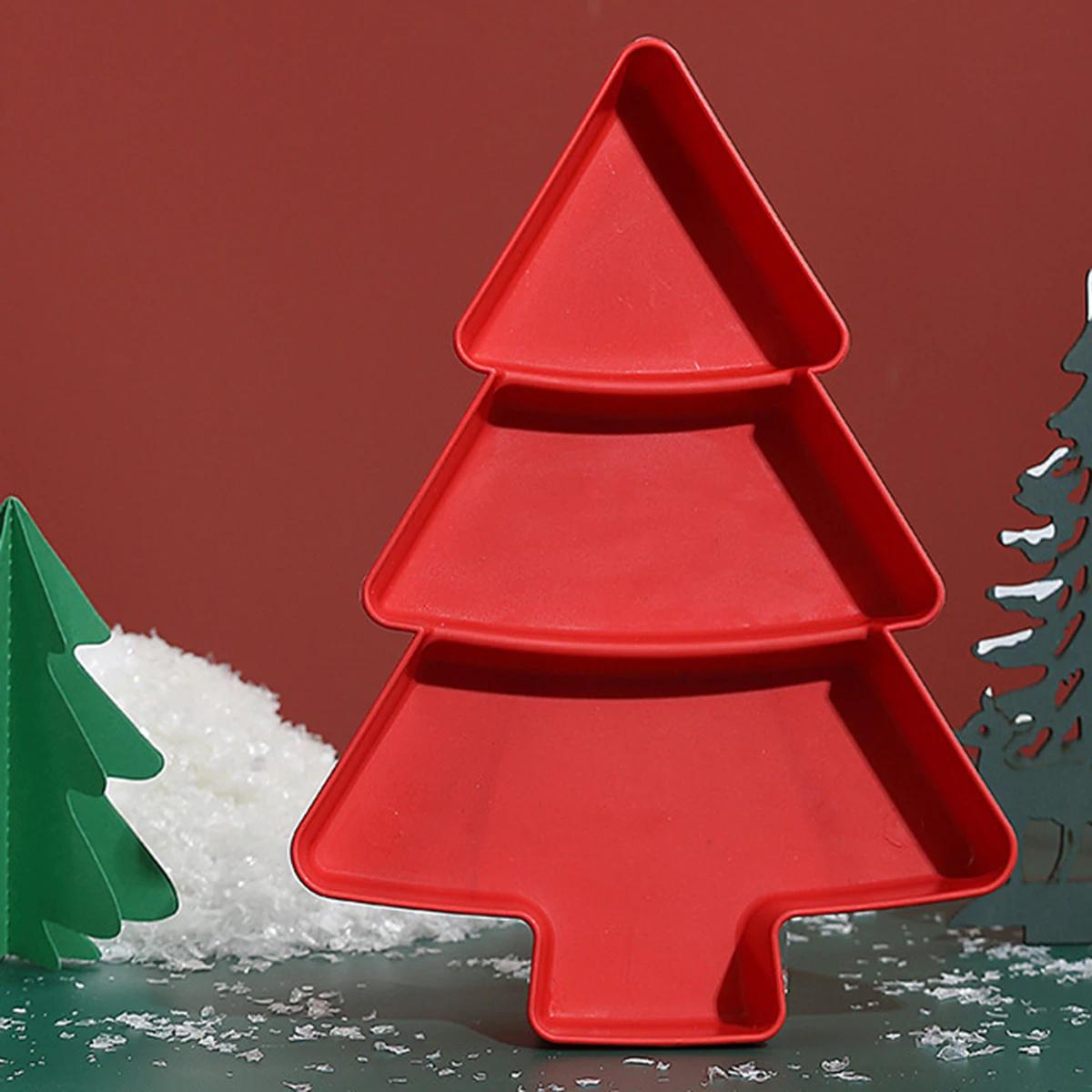 

1pc/2pcs-Christmas Tree Fruit Bowl Home Snack Plate Plastic Candy Dish Melon Seeds Dried Fruit Box Lazy Snack Box красный