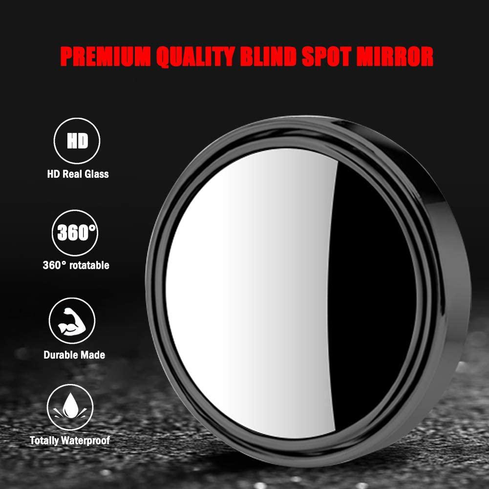2Pcs Blind Spot Mirror 360 Degree Adjustable HD Glass and ABS Housing Convex Round Stick On Mirror