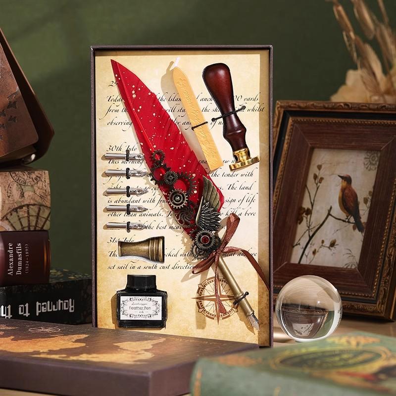 Veer Pen Uil Dip Pen Mechanische Tandwiel Inktzak Pen Geschenkdoos Verjaardagscadeau