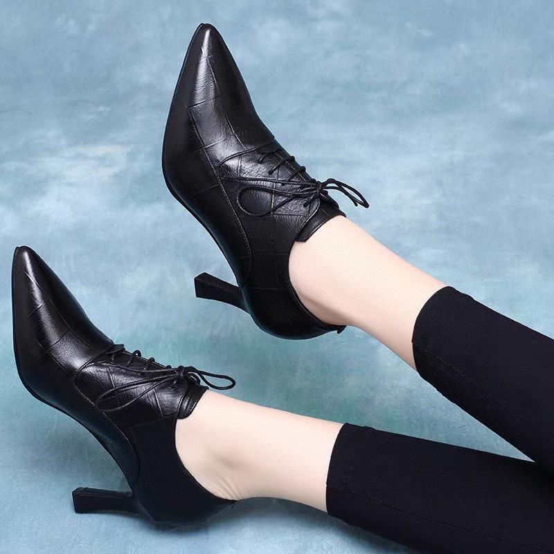 2024 Spring Women's Embossed Plaid Leather Pointed Toe High Heel Ankle Boots
