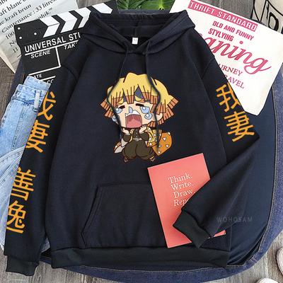 Anime Demon Slayer Agatsuma Zenitsu Cute Graphic Printed Hooded Men Women Manga Hoodies Loose Sweatshirt Harajuku Male Pullover
