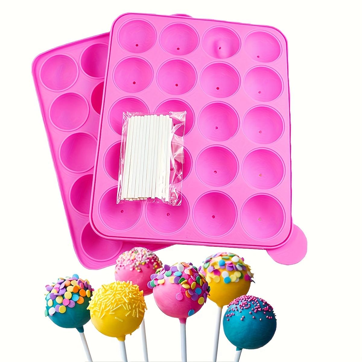 

[Silicone Lollipop] 20 Hole Silicone Lollipop Mold with 20 Sticks | Perfect for Cake Sticks, Chocolate and Candy Baking - Chocolate Molds розовый