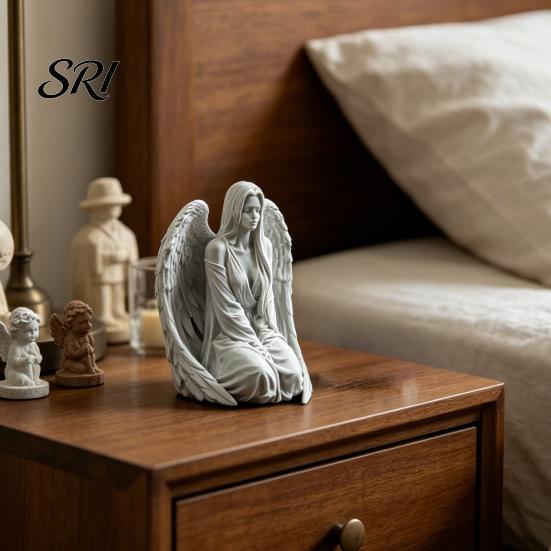 Simple Angel Decor 3D Printed Figurine, Desktop Ornament, Resin Sculpture Pleated Clothes for Bedroom Entrance Hall Study Room Stylish Home